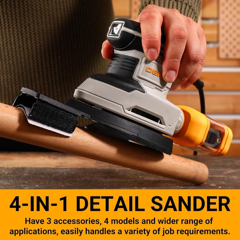 DEKOPRO Detail Sander: Multi-Function Mouse Sander Electric Sander Tool Corded Palm Sanders with Dust Collector, 3 Additional Attachments &12pc Sandpapers for Sanding,Polishing,Removing Paint in Home - Image 4